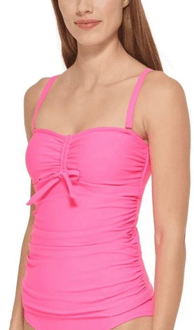 DKNY Pink Bandeau Bow Tankini Swim Top XS NWT